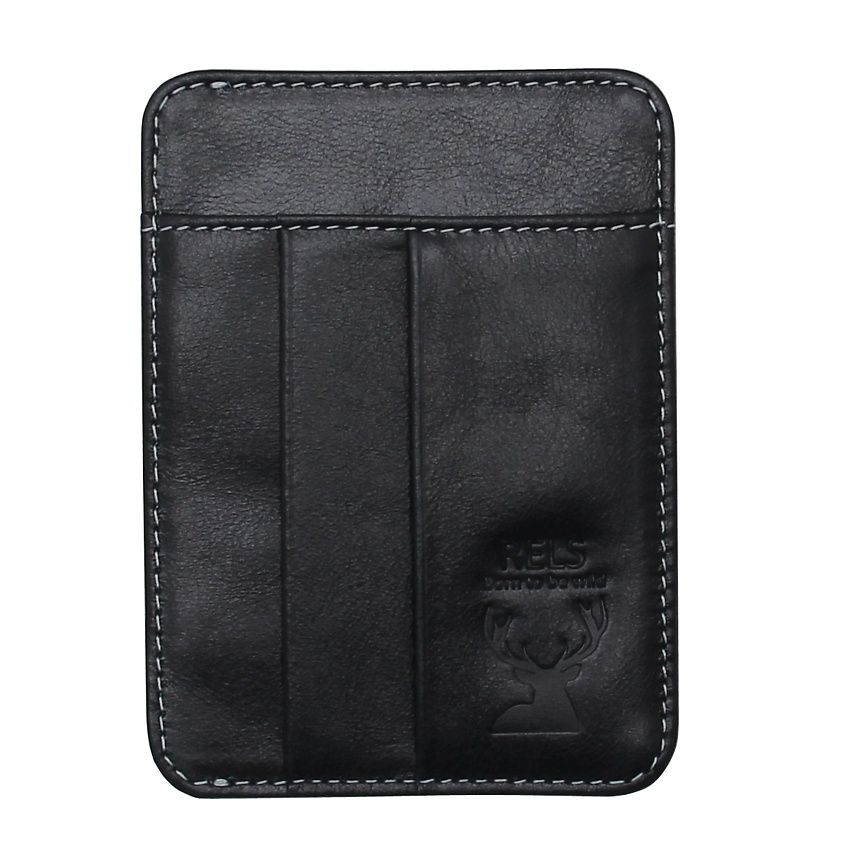 Изображение товара Автокредитница RELS Alfa Wild из натуральной кожи Черная компактная для документов и денег