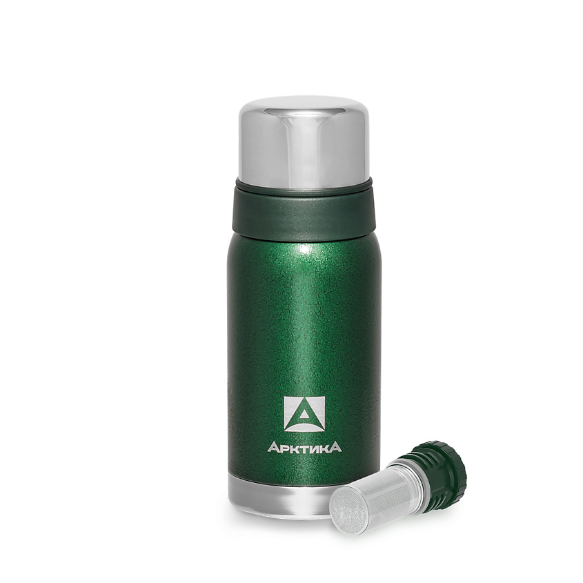 Изображение товара Термос Арктика с ситечком и чашками 500 мл Зеленый - для горячих и холодных напитков