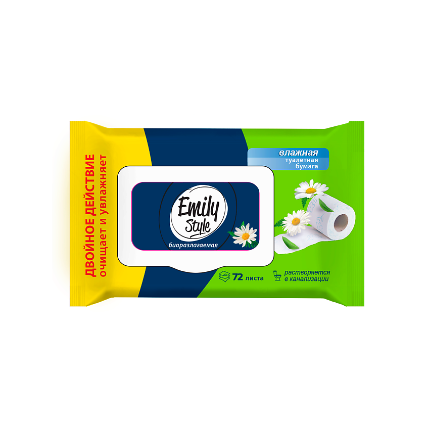 Изображение товара EMILYSTYLE Влажная РАСТВОРЯЮЩАЯСЯ туалетная бумага, 72шт с крышкой