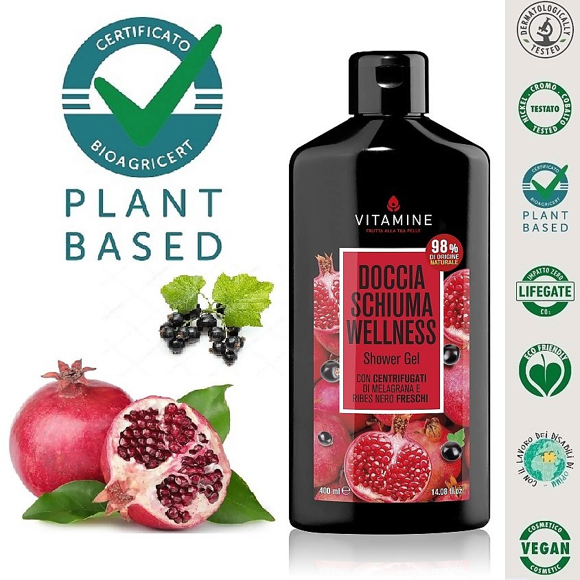 Изображение товара L`ERBORISTICA Натуральный парфюмированный Гель для душа на фруктовых соках Гранат и черная смородина, 400 мл