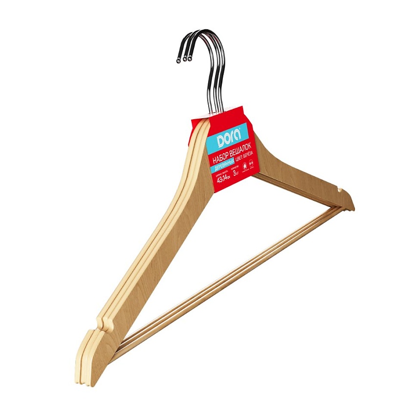 Изображение товара DORA Вешалка деревянная "Береза", 3шт., цвет "береза"