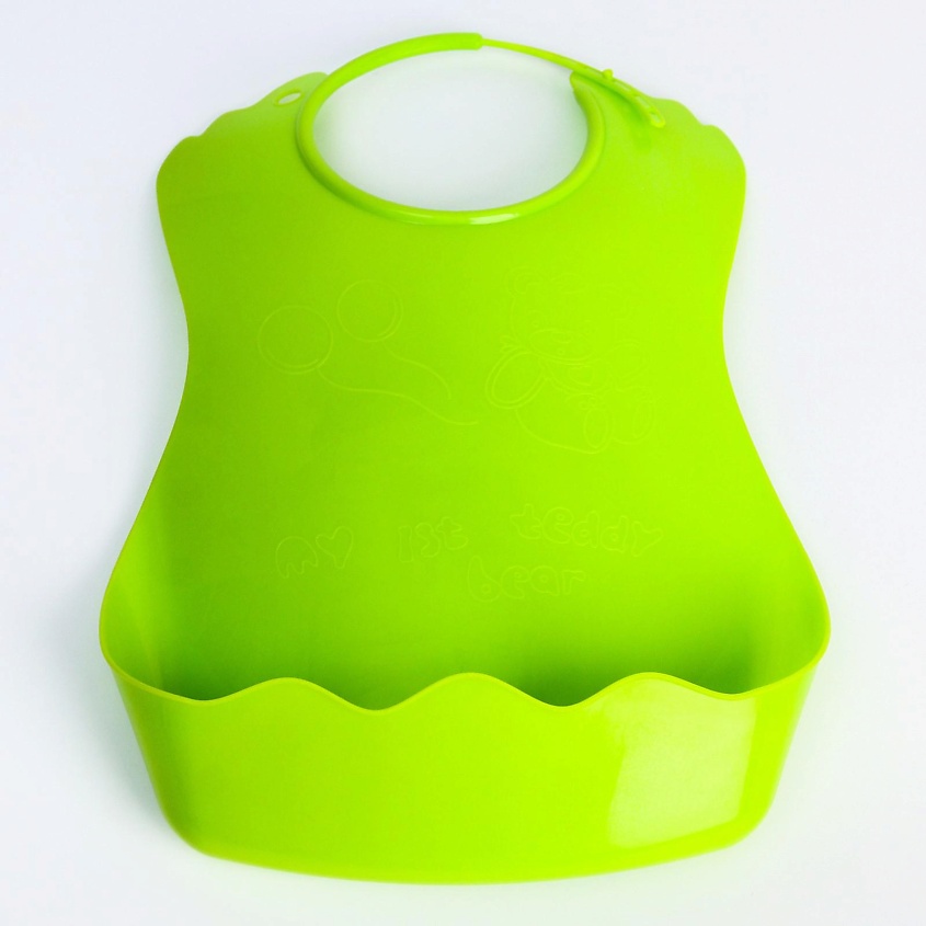 Изображение товара КРОШКА Я Нагрудник для кормления/слюнявчик непромокаемый с карманом, пластиковый, Зеленый
