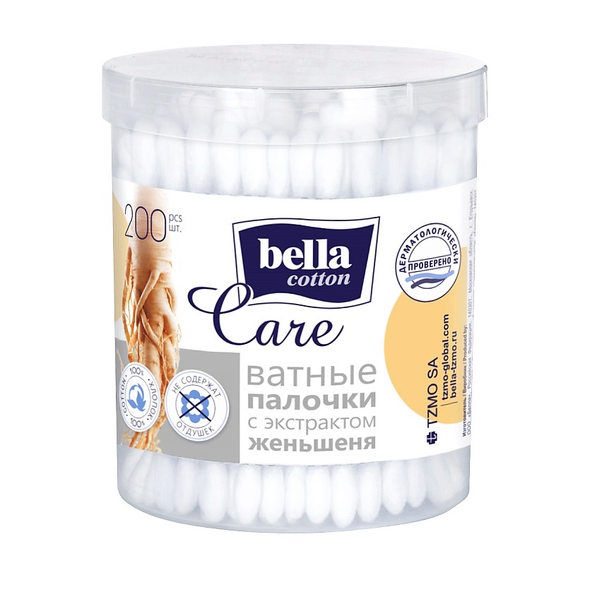 Изображение товара Ватные палочки BELLA cotton care с экстрактом женьшеня 200 шт