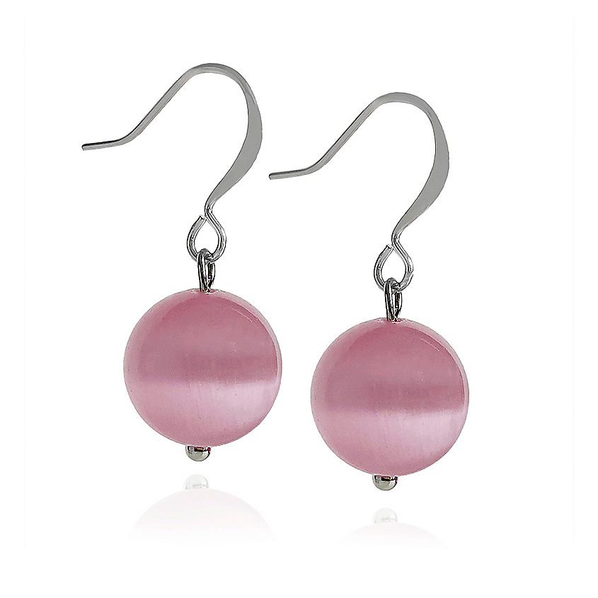 Изображение товара LAPUSH Серьги розовые с натуральным камнем кошачий глаз, цвет: Розовый