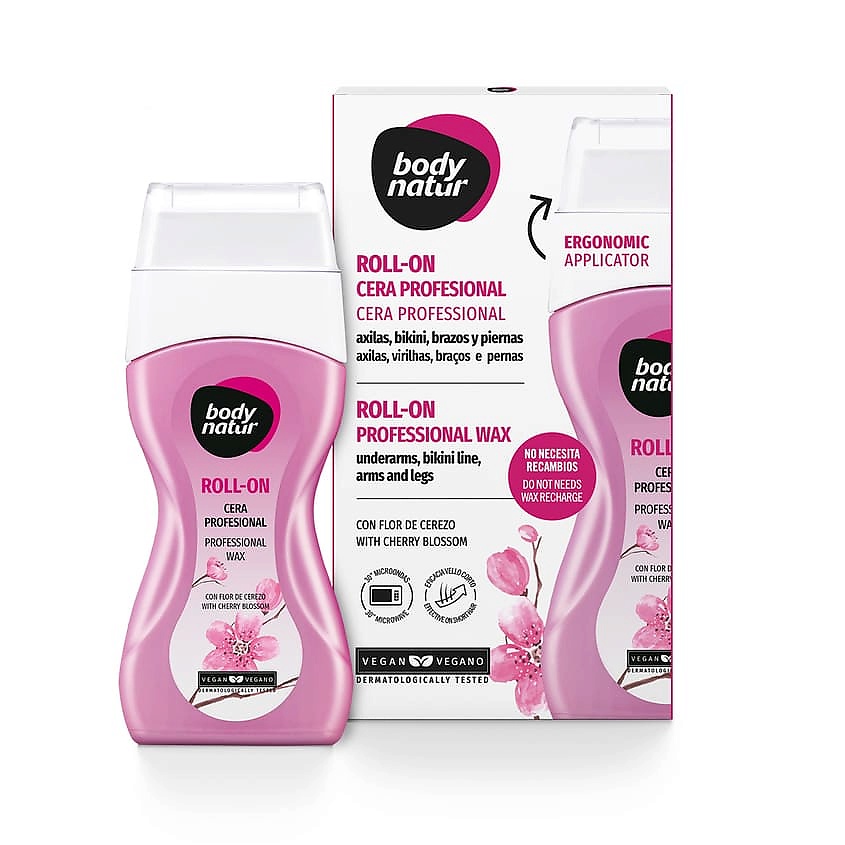 Изображение товара BODY NATUR Ролл - он профессиональный воск для тела с цветком черешни Roll - On Professional Wax, 100 мл + 20 шт. + 2 шт.