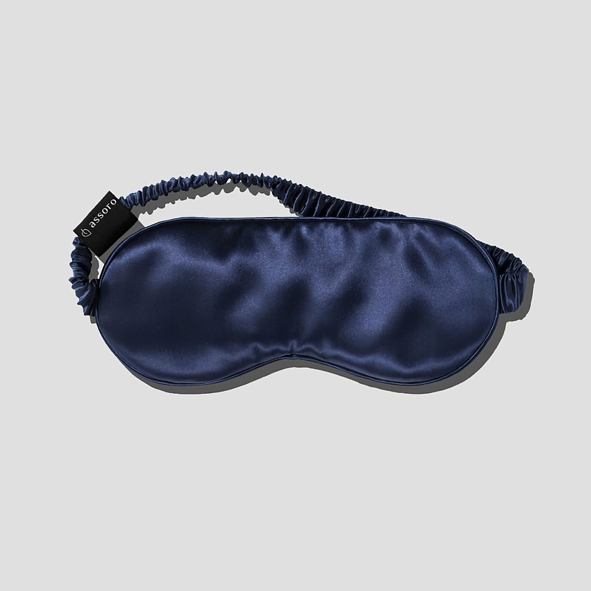 Изображение товара Шелковая маска для сна ASSORO SILK синяя обеспечивает комфорт и защиту кожи