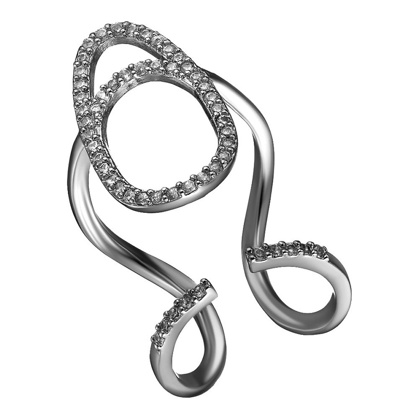 Изображение товара Кольцо на фалангу из бижутерного сплава с прозрачными кристаллами серебристого цвета