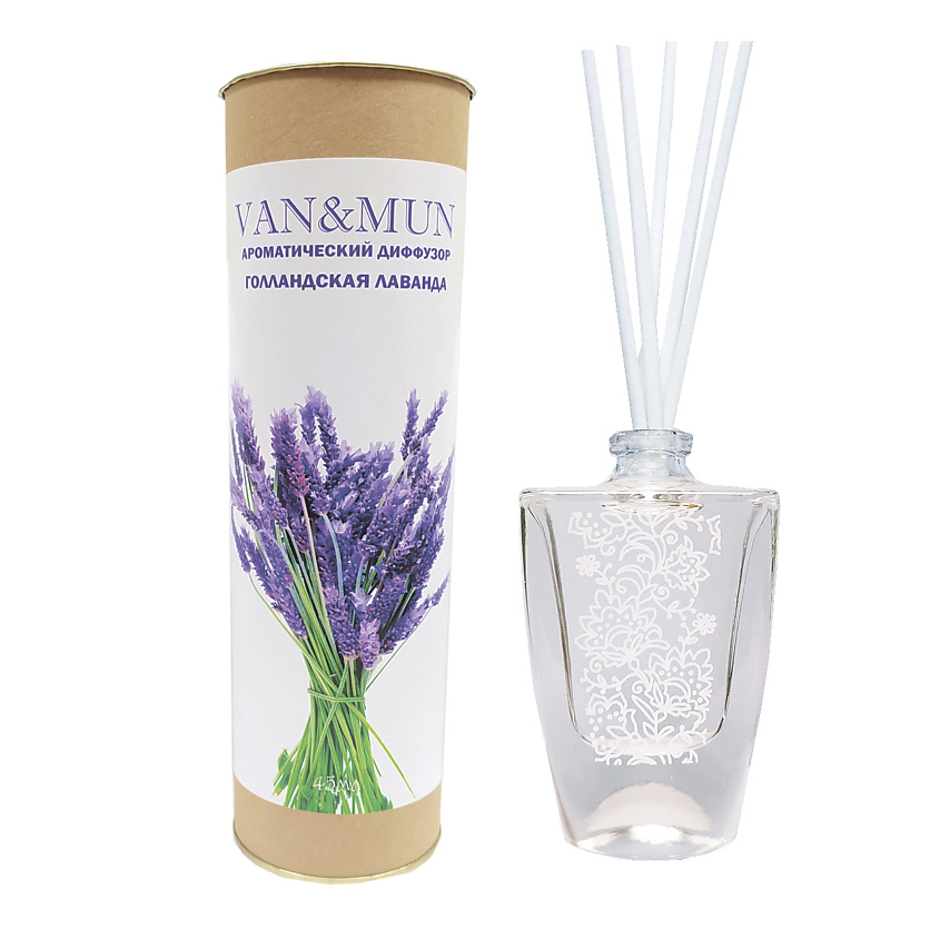 Изображение товара Ароматический диффузор VAN&MUN Голландская Лаванда 45 мл с палочками для дома и офиса