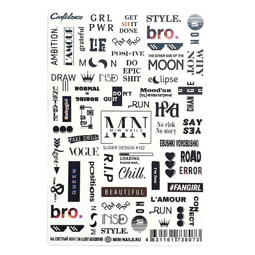 Изображение товара Монохромные водные слайдеры для ногтей MIW NAILS 1 шт.
