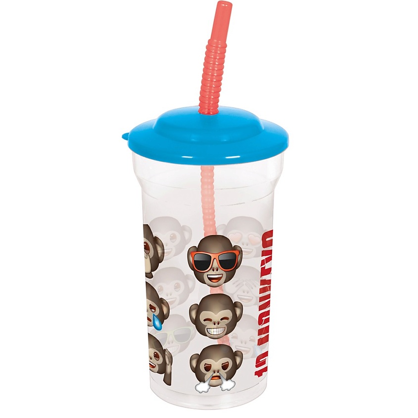 Изображение товара STOR Стакан пластиковый с соломинкой и крышкой Эмодзи 12 обезьян, 460 мл