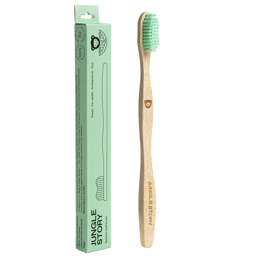 Изображение товара JUNGLE STORY Бамбуковая зубная щетка средней жесткости, Зеленый