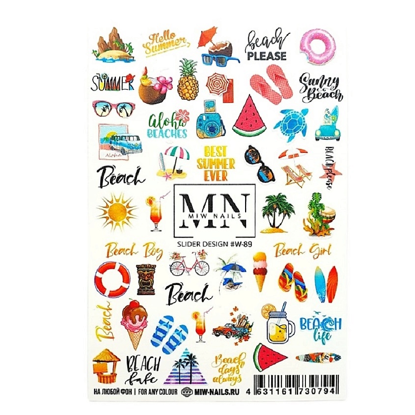 Изображение товара MIW NAILS Слайдеры для ногтей на любой фон Остров Фрукты, 1 шт.
