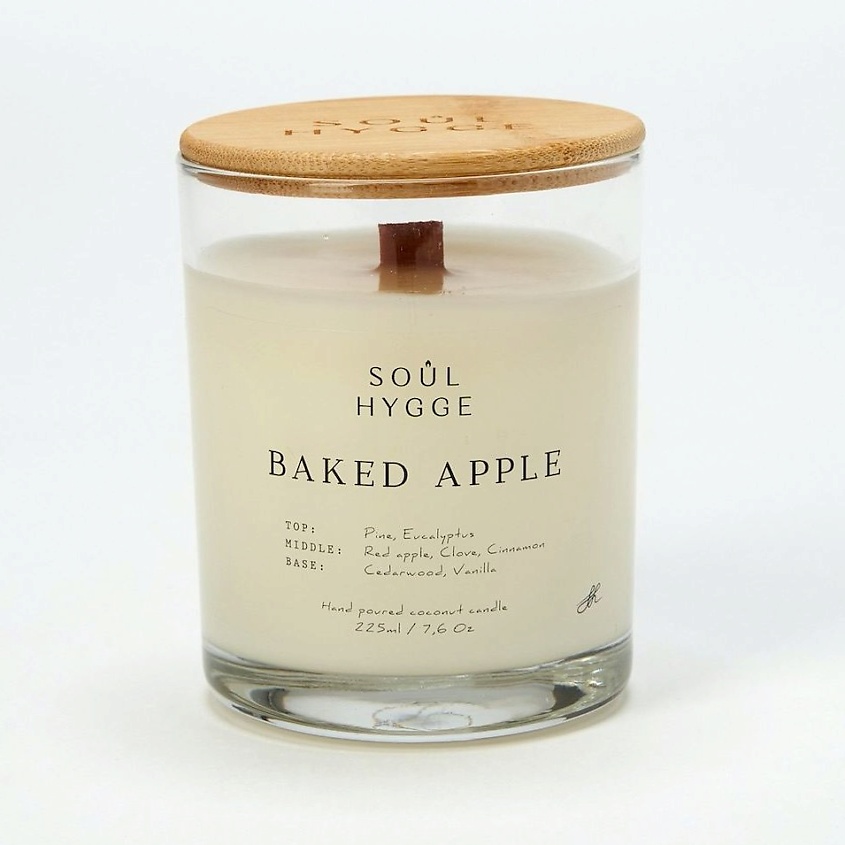 Изображение товара Ароматическая свеча SOUL HYGGE BAKED APPLE 225 мл с деревянным фитилем уют для дома