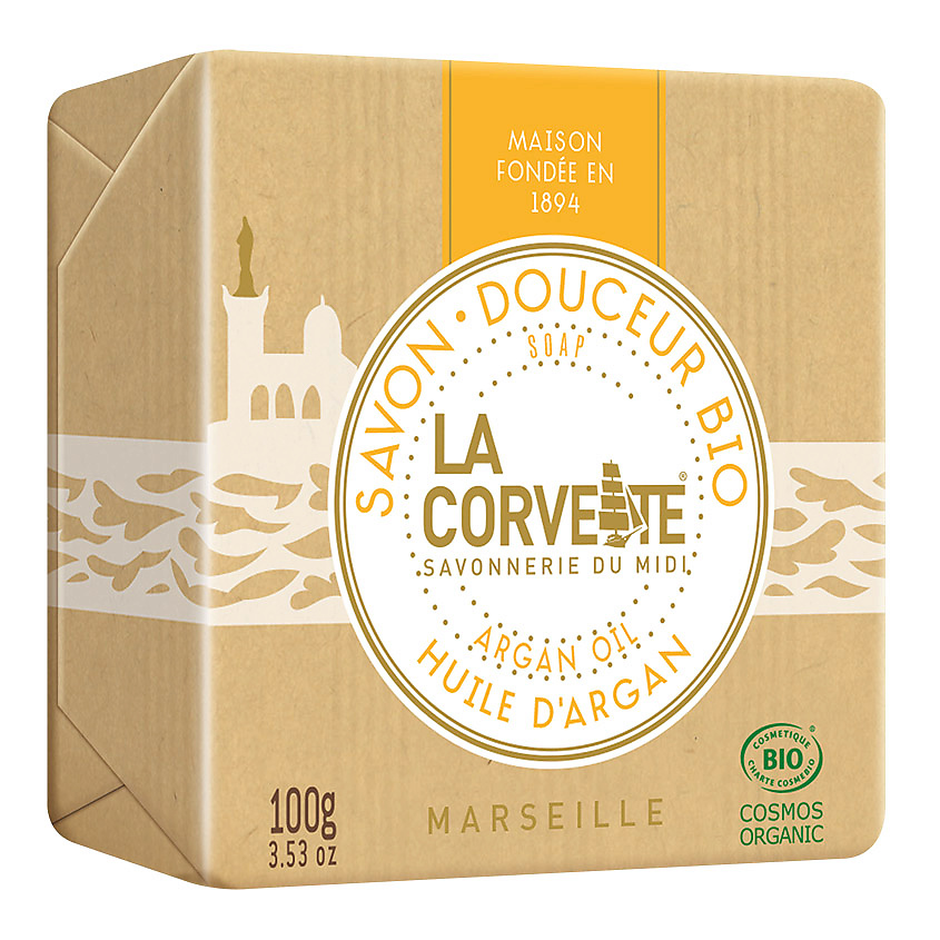 Изображение товара LA CORVETTE Мыло органическое для лица и тела Масло арганы Marseille Argan Oil Soap, 100 гр