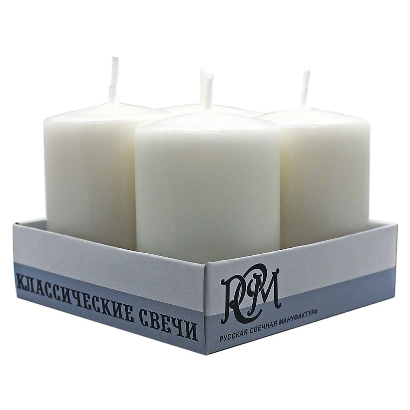 Изображение товара РУССКАЯ СВЕЧНАЯ МАНУФАКТУРА Набор декоративных свечей-столбиков, Белый