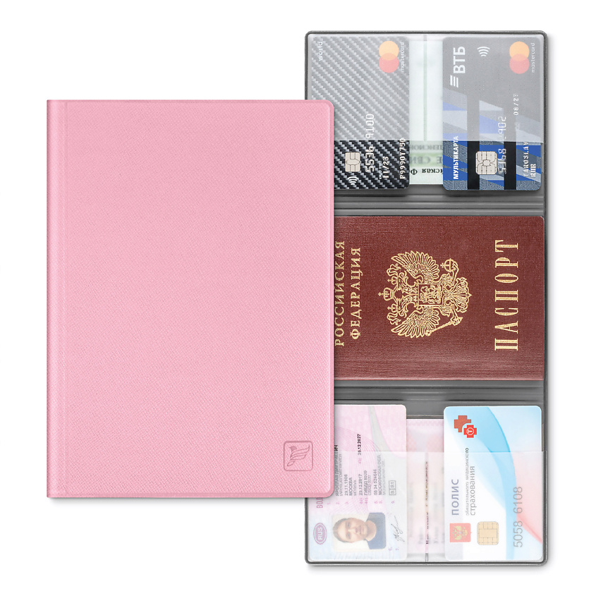 Изображение товара FLEXPOCKET Обложка для автодокументов из экокожи с дополнительными отделениями, цвет: Розовый