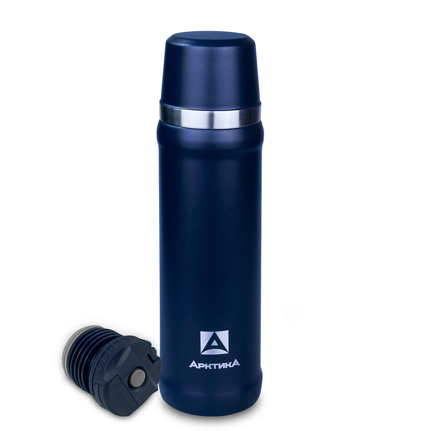 Изображение товара Термос кружка Арктика 600 мл с кнопкой и двойными стенками, синий
