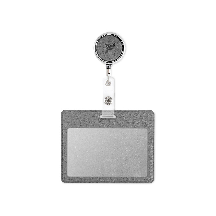 Изображение товара FLEXPOCKET Карман для пропуска из экокожи с рулеткой, серый, горизонтальный формат