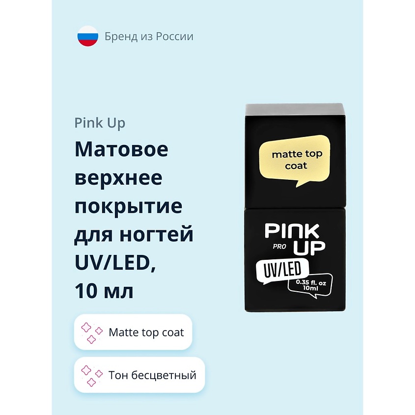 Изображение товара PINK UP Матовое верхнее покрытие для ногтей UV/LED PRO matte top coat, 10 мл