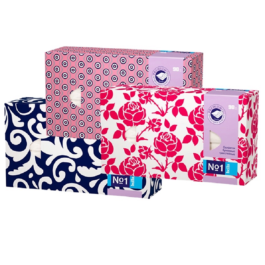 Изображение товара BELLA №1 Салфетки бумажные, трехслойные (микс, 3 дизайна), 90 шт.