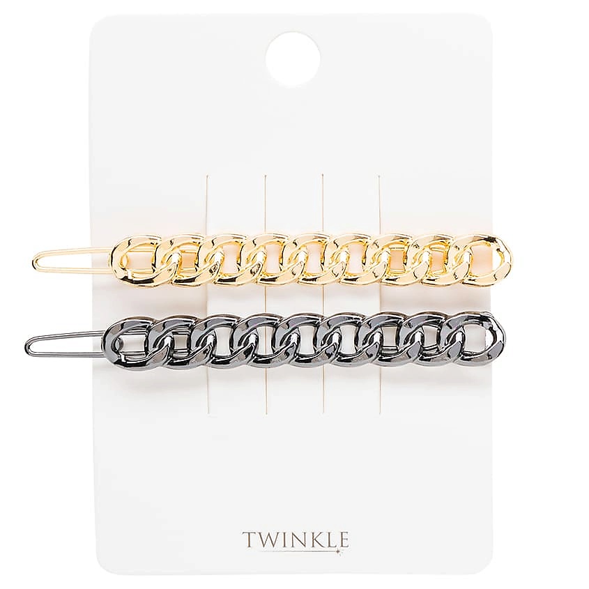 Изображение товара TWINKLE Заколки для волос BLACK AND GOLD CHAIN 2 шт стильный аксессуар