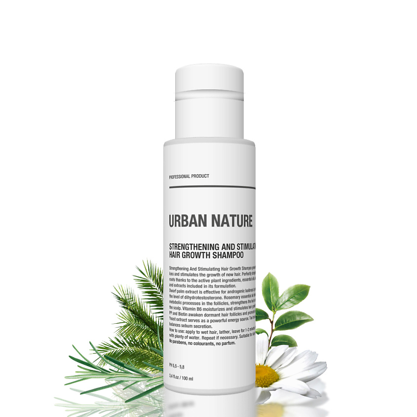 Изображение товара URBAN NATURE Шампунь укрепляющий и стимулирующий рост волос STRENGTHENING AND STIMULATING HAIR GROW, 100 мл