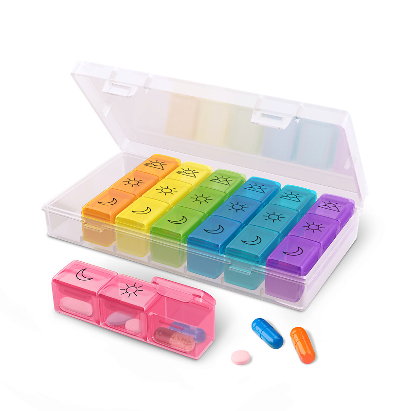 Изображение товара Дасверк Таблетница-органайзер 7 дней 3 приема из пластика для лекарств витаминов