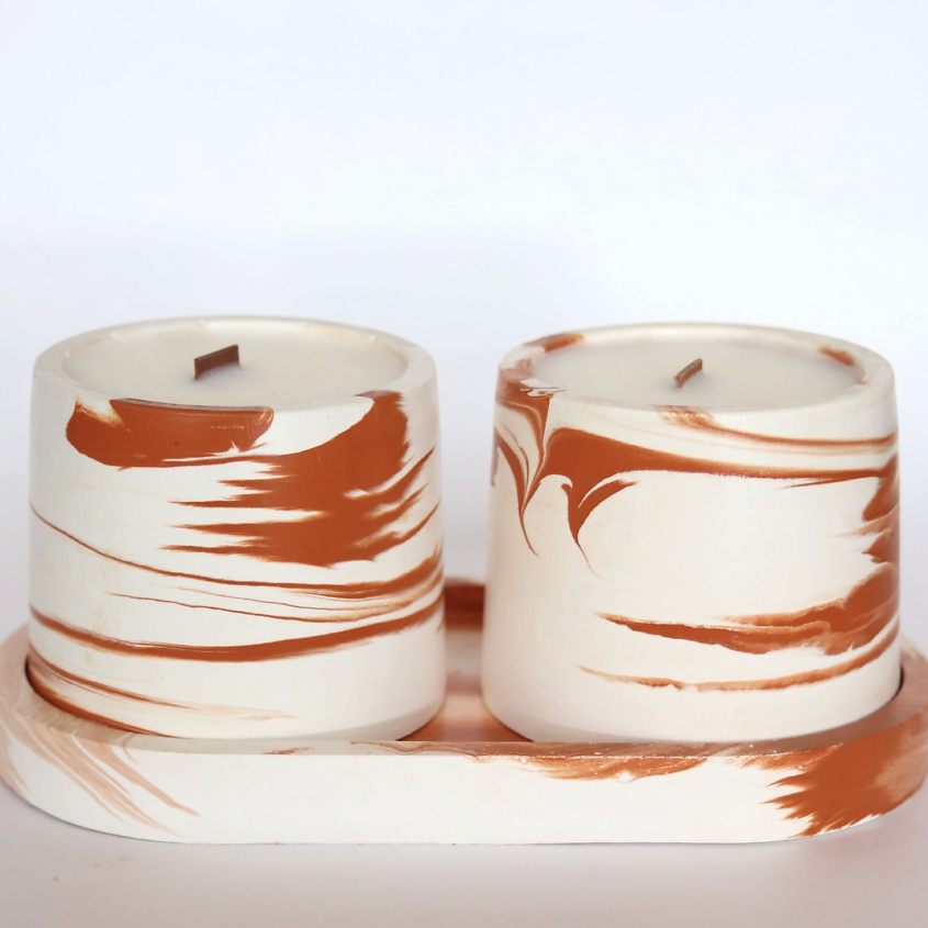 Изображение товара 24.GRAMS Набор ароматических свечей на подставке с ароматом Тёплый хлеб, цвет: бело-оранжевый; 2 шт