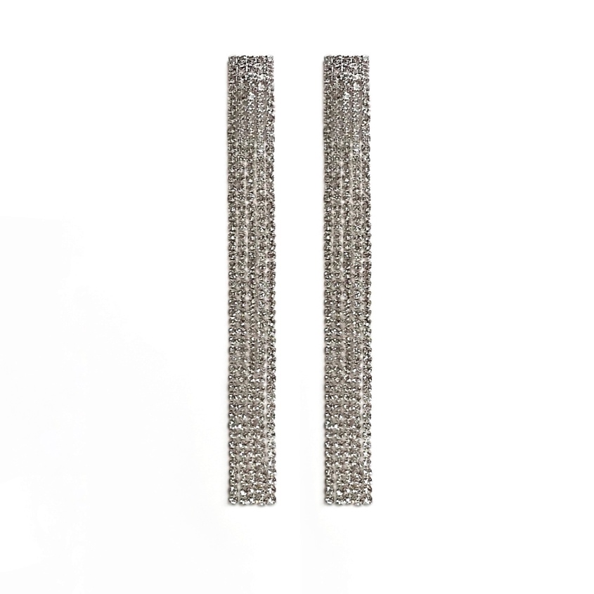 Изображение товара BLONDINKAMOLODEC Серьги со стразами длинные серебристые, цвет: Серебряный