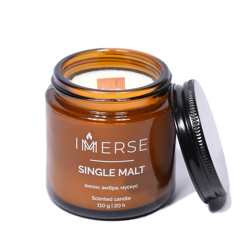 Изображение товара Ароматическая свеча SINGLE MALT с насыщенным ароматом виски и амбры 110 г