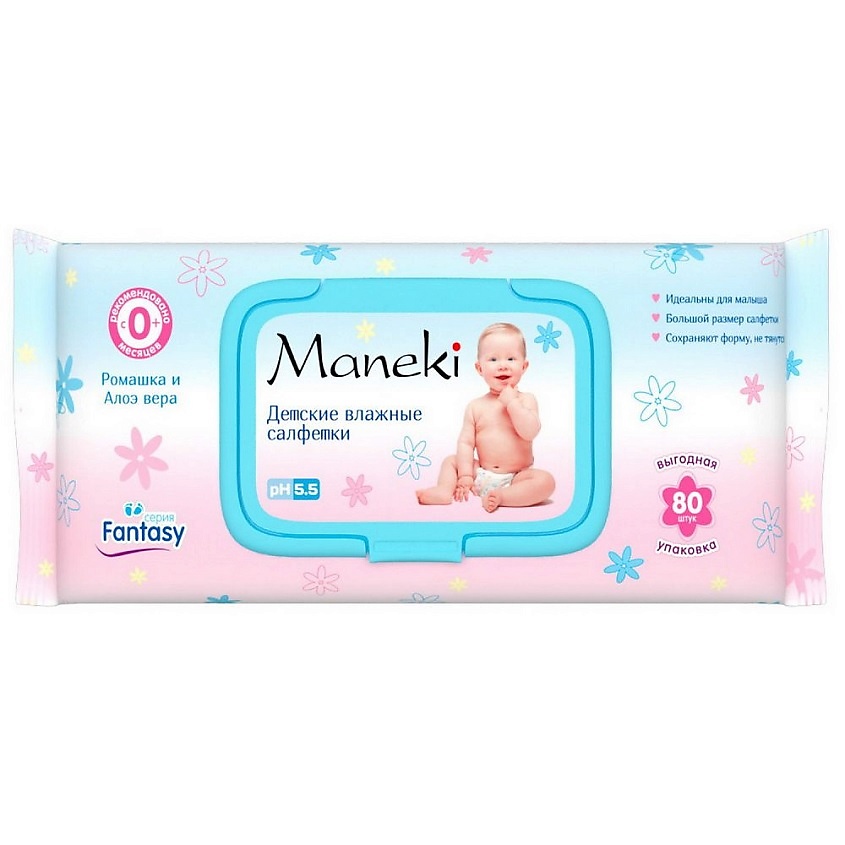 Изображение товара MANEKI Влажные салфетки Fantasy для детей 80 шт без спирта и раздражения