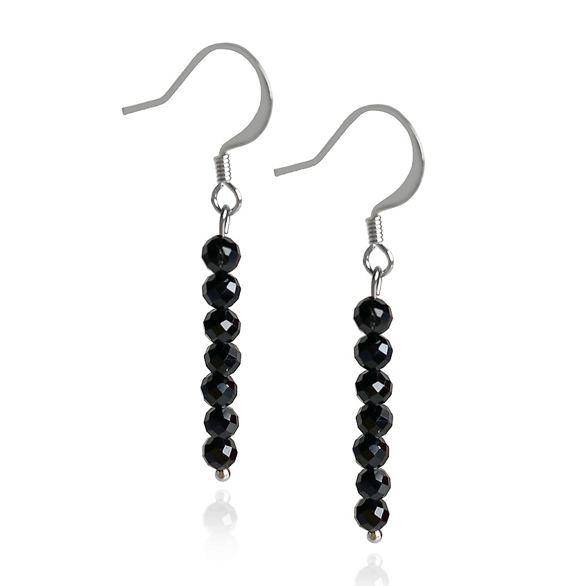 Изображение товара LAPUSH Серьги длинные с натуральным камнем черная шпинель огранка, цвет: Черный