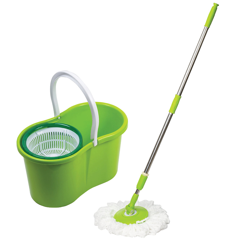 Изображение товара LAIMA Набор для уборки, ведро 7л/5л с отжимом, швабра с кругл. насадкой, Зеленый, 1 шт.