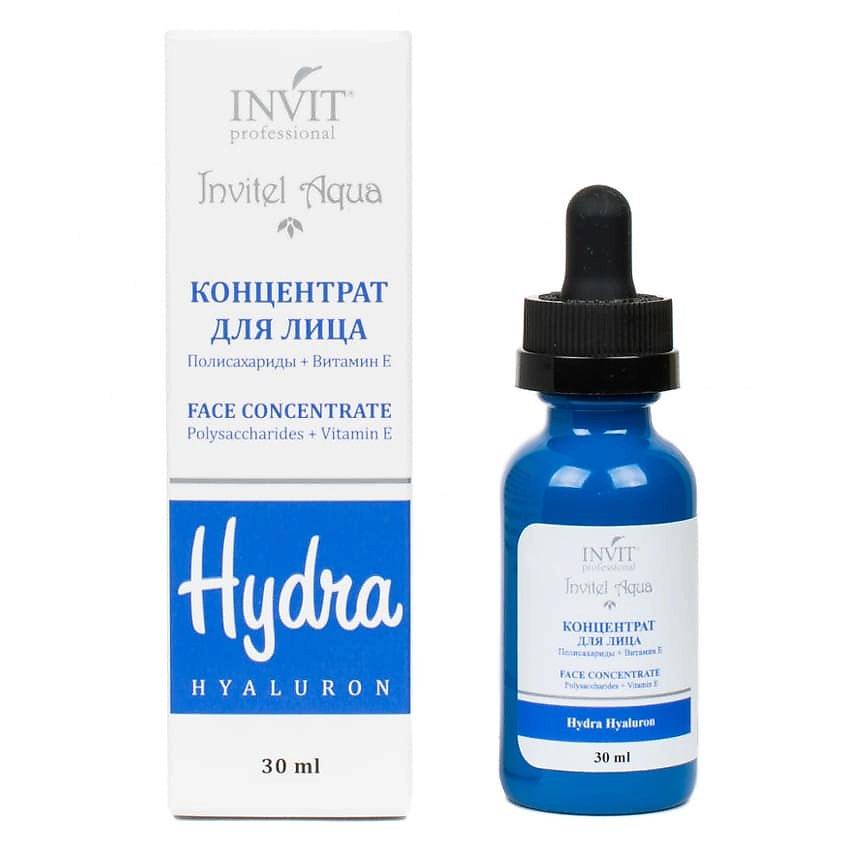 Изображение товара INVIT Сыворотка-концентрат для лица Полисахариды + Витамин Е серии «Invitel Aqua», 30 мл
