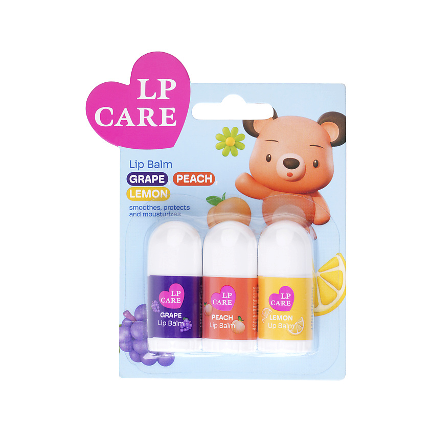 Изображение товара LP CARE Набор бальзамов для губ (виноград, персик, лимон), 2,5x3 шт.