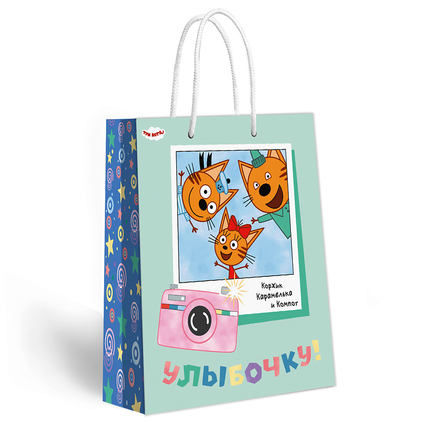 Изображение товара Подарочный пакет ND PLAY Три Кота 33x40x15 см голубой для подарков детей