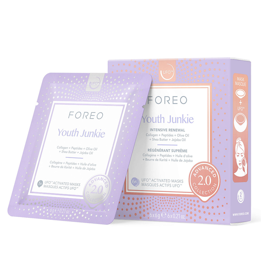 Изображение товара FOREO Коллагеновая маска для лица для молодости кожи Youth Junkie для UFO/UFO mini, 6 шт х 6 г