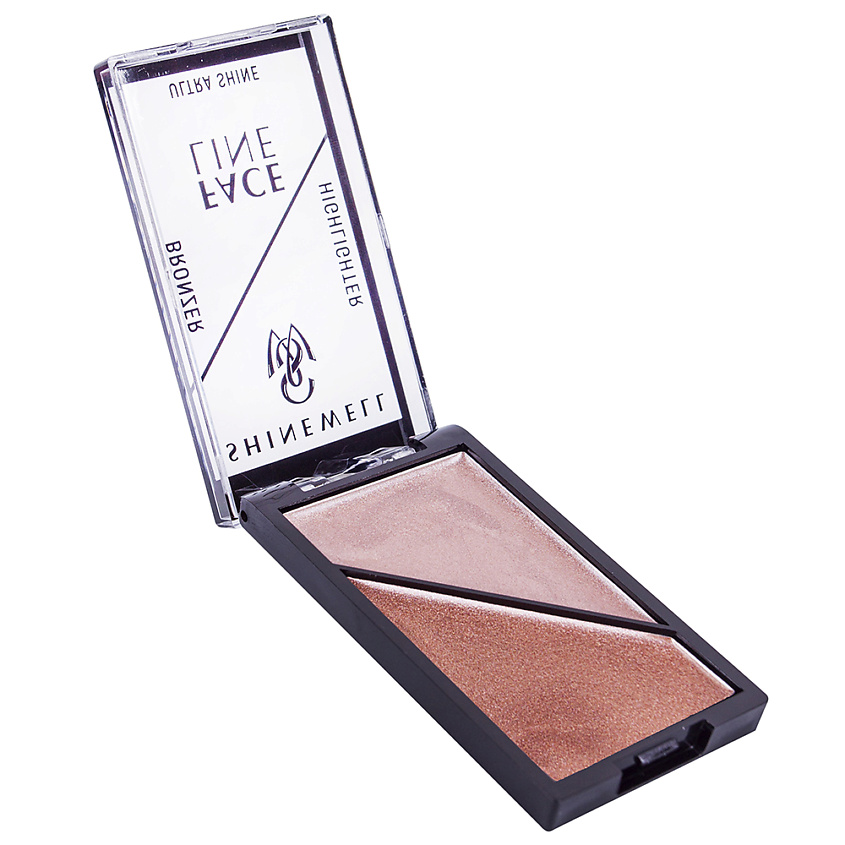 Изображение товара SHINEWELL Двойная палетка Хайлайтер и бронзер для лица, 02 розовое золото, бронзовый