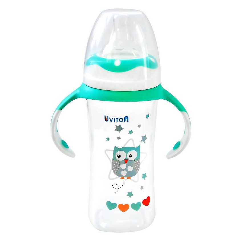 Изображение товара UVITON Бутылочка для кормления 270 мл с ручками, широкий горлышко, соска 0+