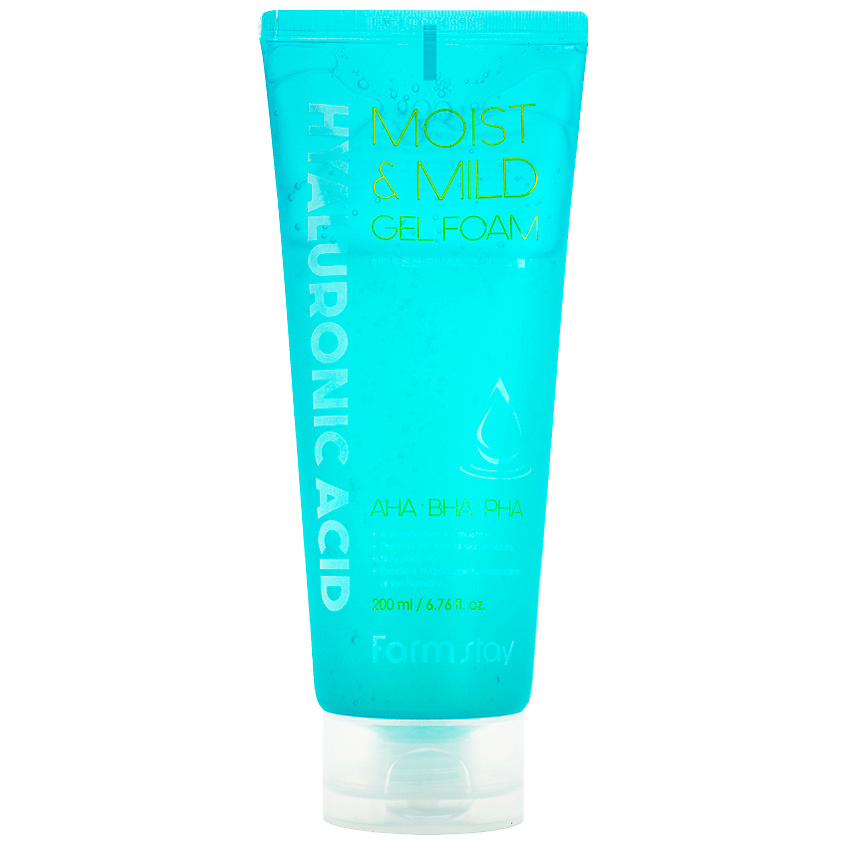 Изображение товара FARMSTAY Пенка для лица очищающая гелевая с гиалуроновой кислотой, AHA, BHA Hyaluronic Acid Moist & Mild Gel Foam, 200 мл