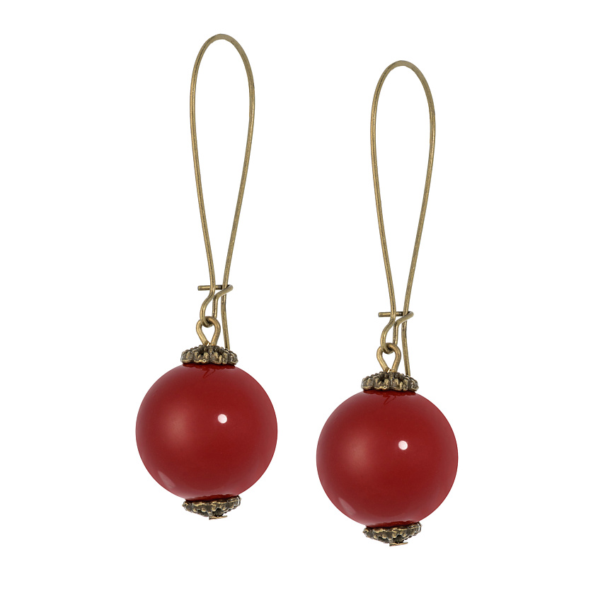 Изображение товара Женские серьги Ягода из искусственного коралла 60 мм красные и серебро
