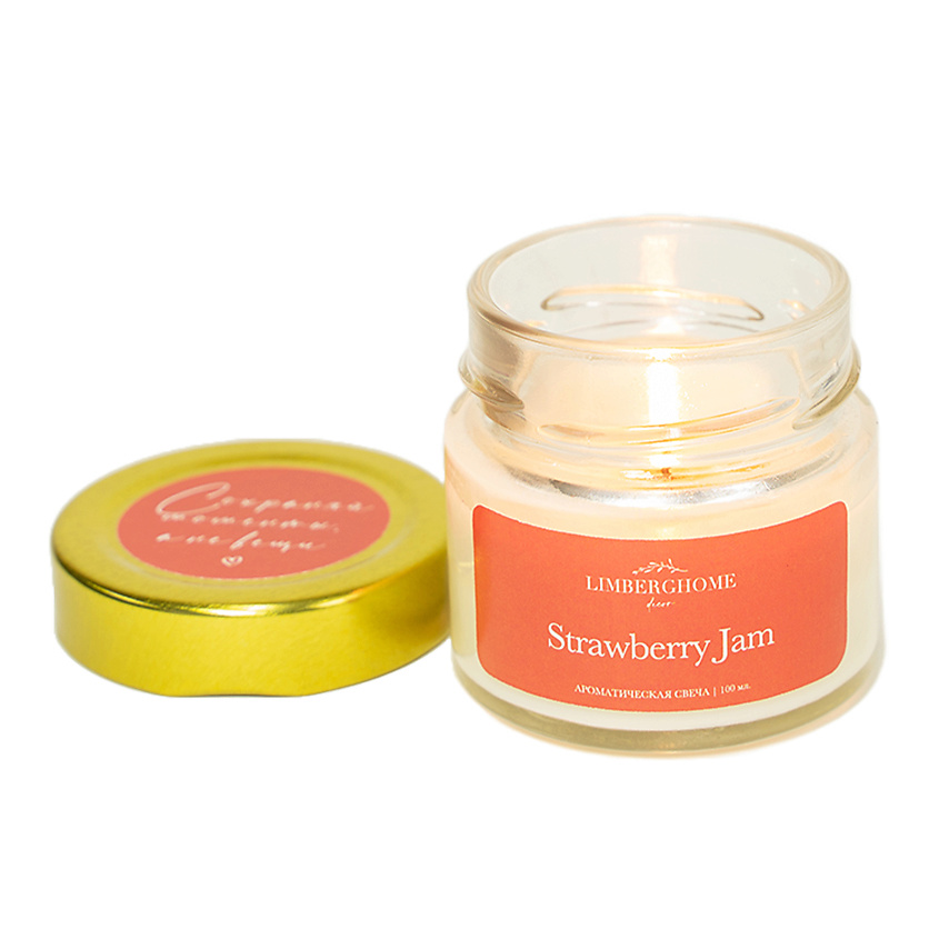 Изображение товара Ароматическая свеча LIMBERGHOME DECOR клубничный джем 100 мл с деревянным фитилем