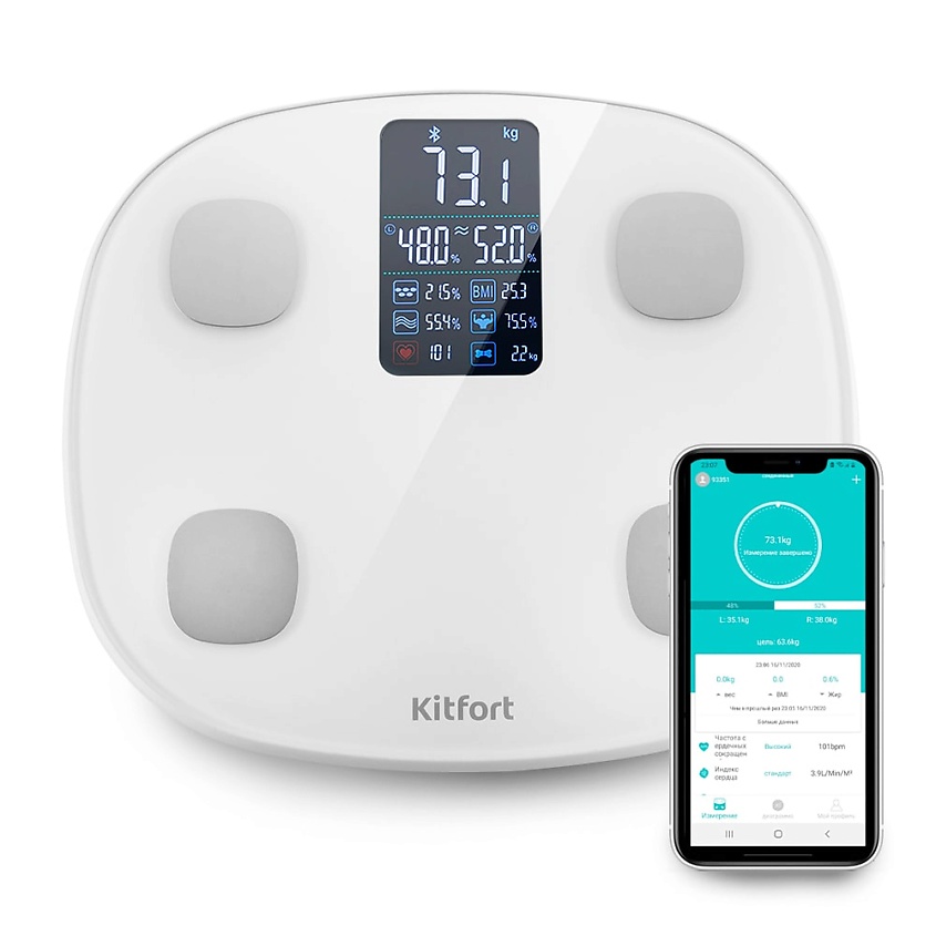 Изображение товара KITFORT Весы КТ-808 умные напольные с Bluetooth диагностика тела