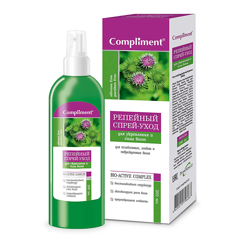 Изображение товара COMPLIMENT Репейный спрей-уход для укрепления и силы волос против выпадения, 200 мл