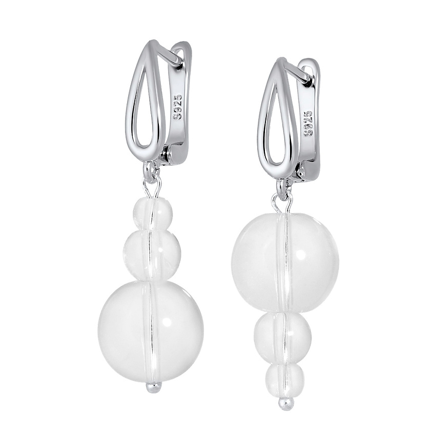 Изображение товара Серьги рожки KOSHIKA из ювелирного стекла с лавандовыми камнями, серебро, 4 см