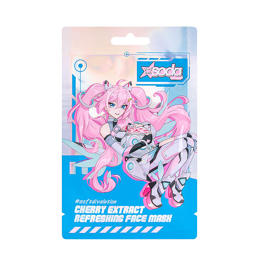 Изображение товара SODA Chan Маска для лица тканевая Cherry Extract Refreshing Face Mask #softdivalution, 1 шт.