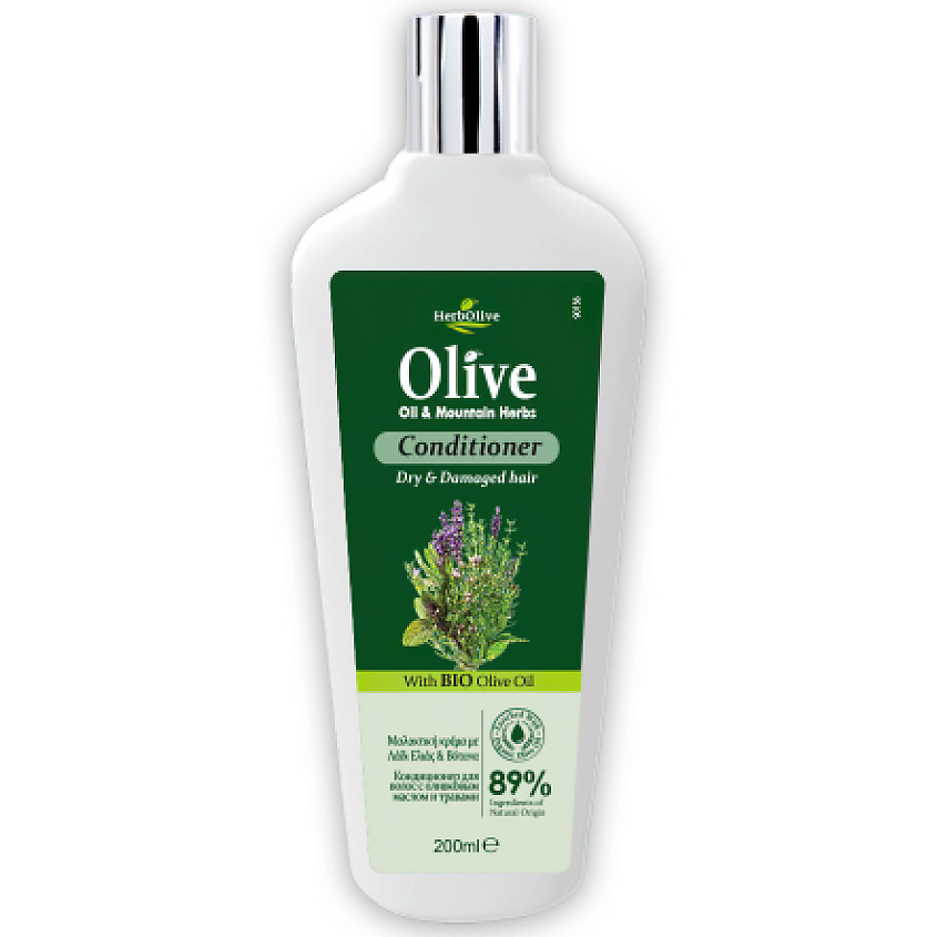 Изображение товара HERBOLIVE Кондиционер для волос женский натуральный с экстрактами горных трав и маслом оливы, 200 мл
