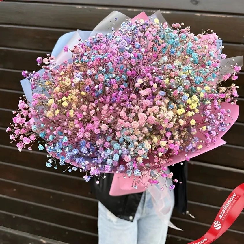 Изображение товара Букет гипсофилы разноцветной стойкой для подарка 8 марта и других праздников