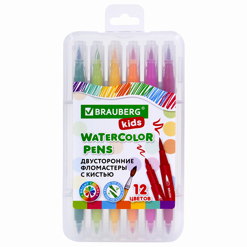 Изображение товара НАБОР двусторонних фломастеров BRAUBERG KIDS с кистью 12 шт