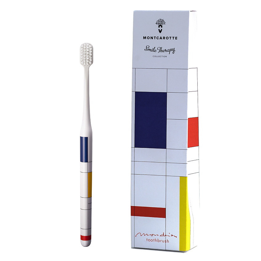 Изображение товара MONTCAROTTE Зубная щетка Мондриан из коллекции Абстракционистов, мягкая, Белый, желтый, синий